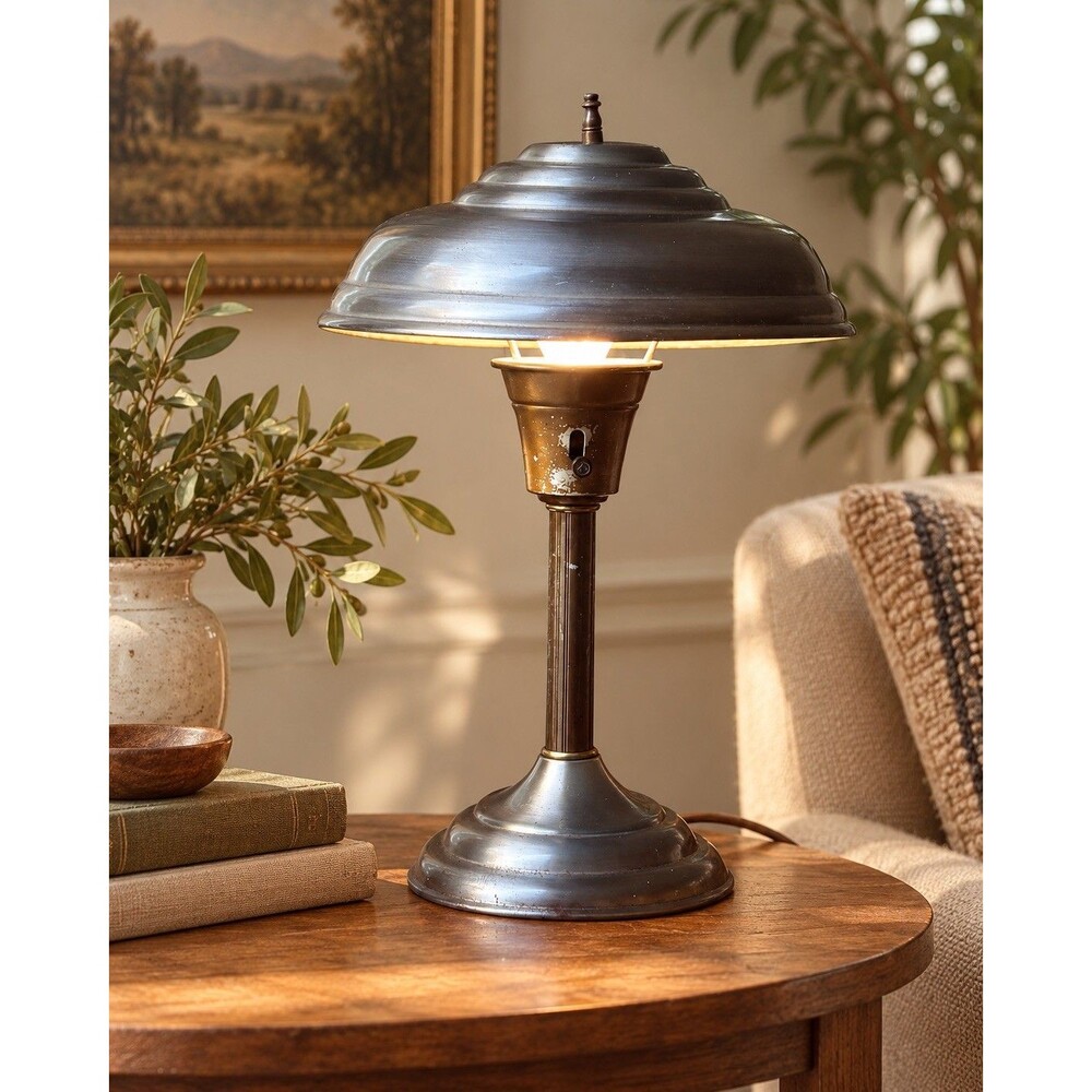Vintage Art Deco Flying Saucer Metal Table Lamp, 1930s-1950s Machine Age